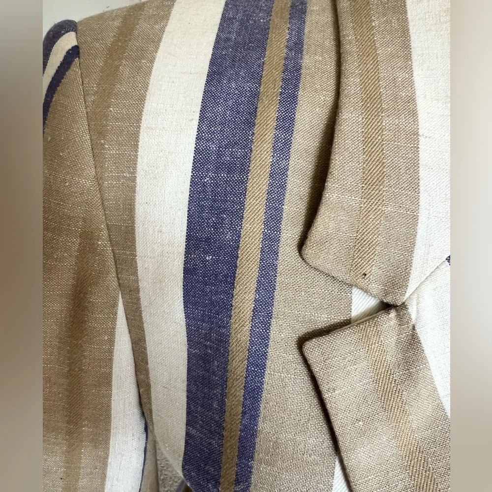 Vintage Country Suburbans ILGWU Blazer Striped Size 6 Tan Light Blue Cream
